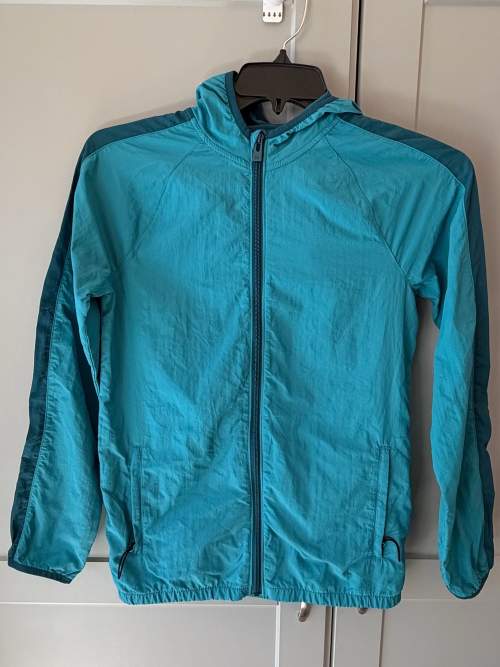 All in Motion Teal Hooded Windbreaker Jacket Size XL, Wind and Water Resistant